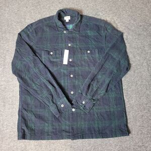 J.Crew Courduroy Men's Long Sleeve Shirt Size L Flannel Green Black Plaid New
